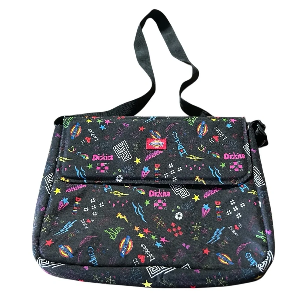Dickies Black Laptop Messenger Bag with Multicolor Graphics
